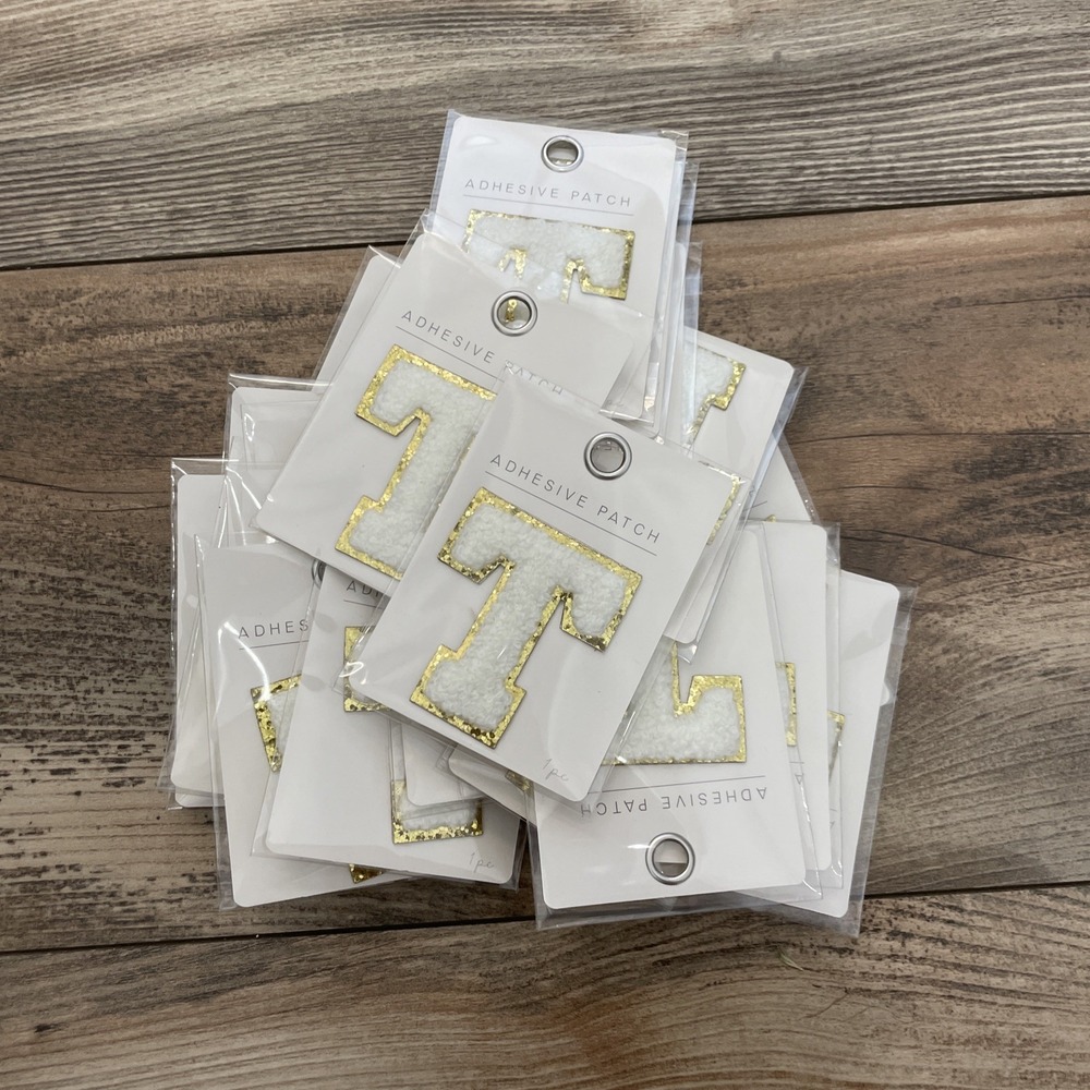 Horizon Group USA White Gold Chenille Letter T Adhesive Patch Lot 21 236676
